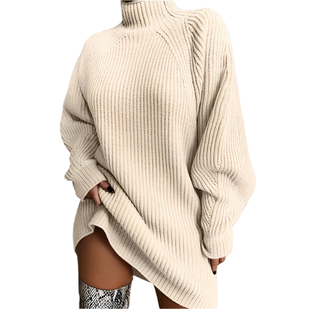 Abito maglione oversize donna a collo alto, caldo e comodo per autunno e inverno. Look casual ed elegante.
