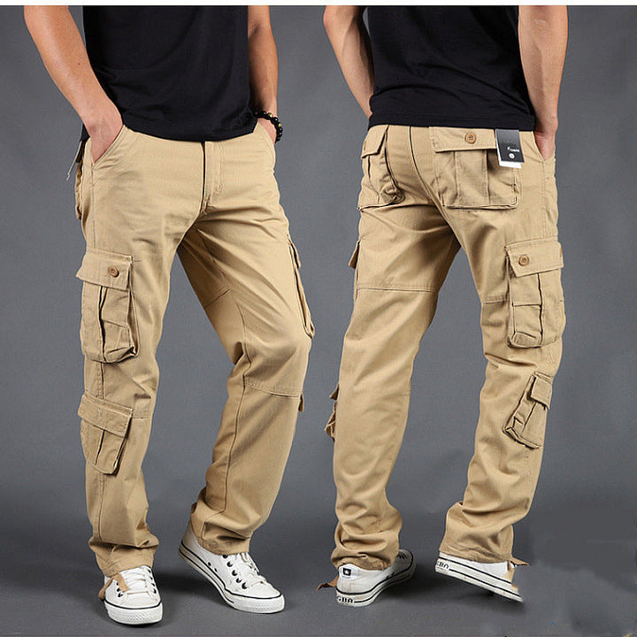 Pantaloni cargo uomo casual, design a gamba dritta, dettagli con cerniera, perfetti per stile urbano.