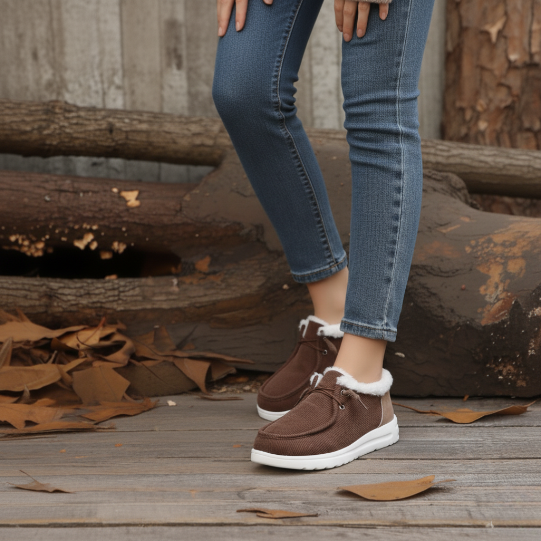 Stivali caldi da donna, modello slip-on e suola antiscivolo per neve e ghiaccio, look elegante ma pratico.