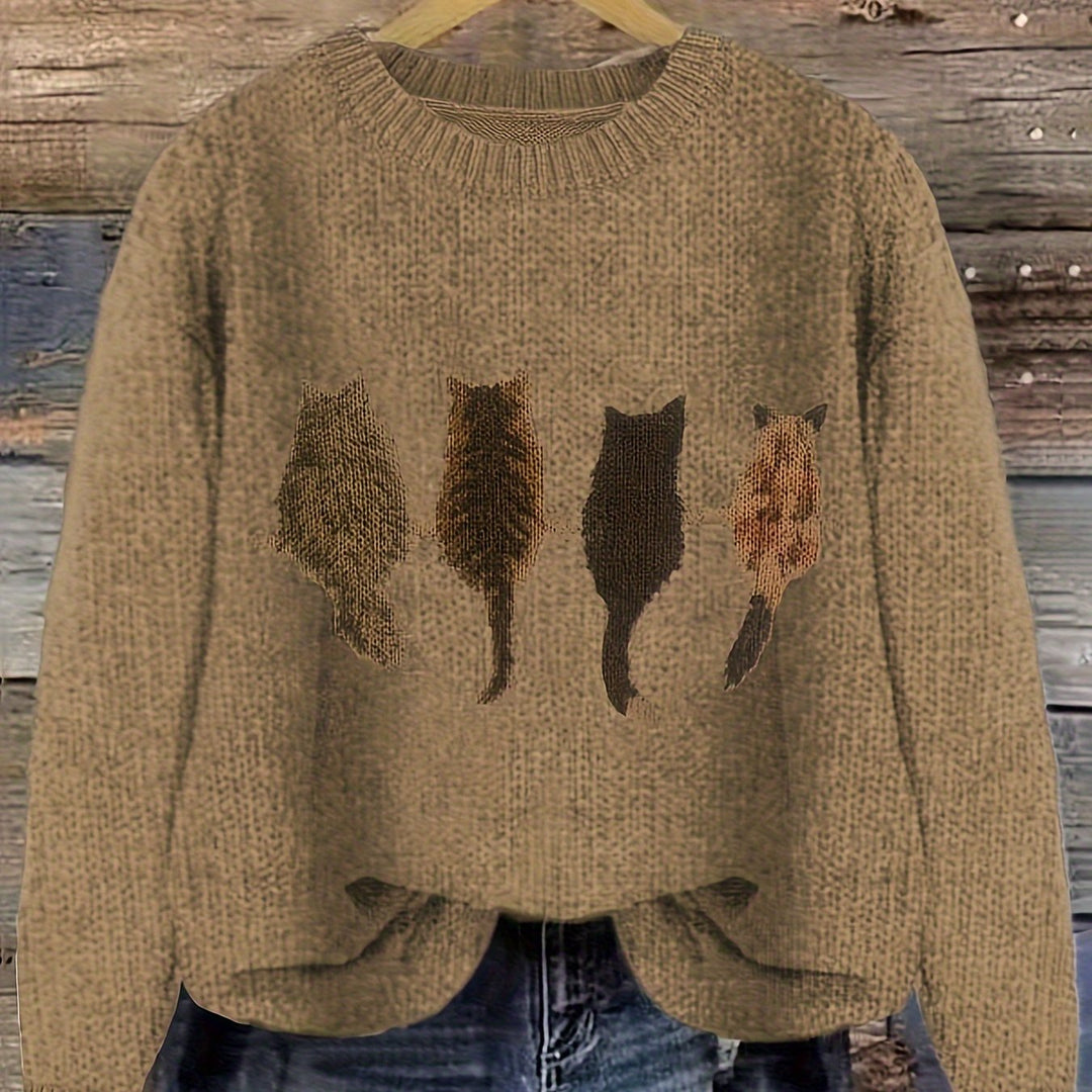 Maglia donna oversize con simpatici gatti. Girocollo, ideale per comfort e stile casual.