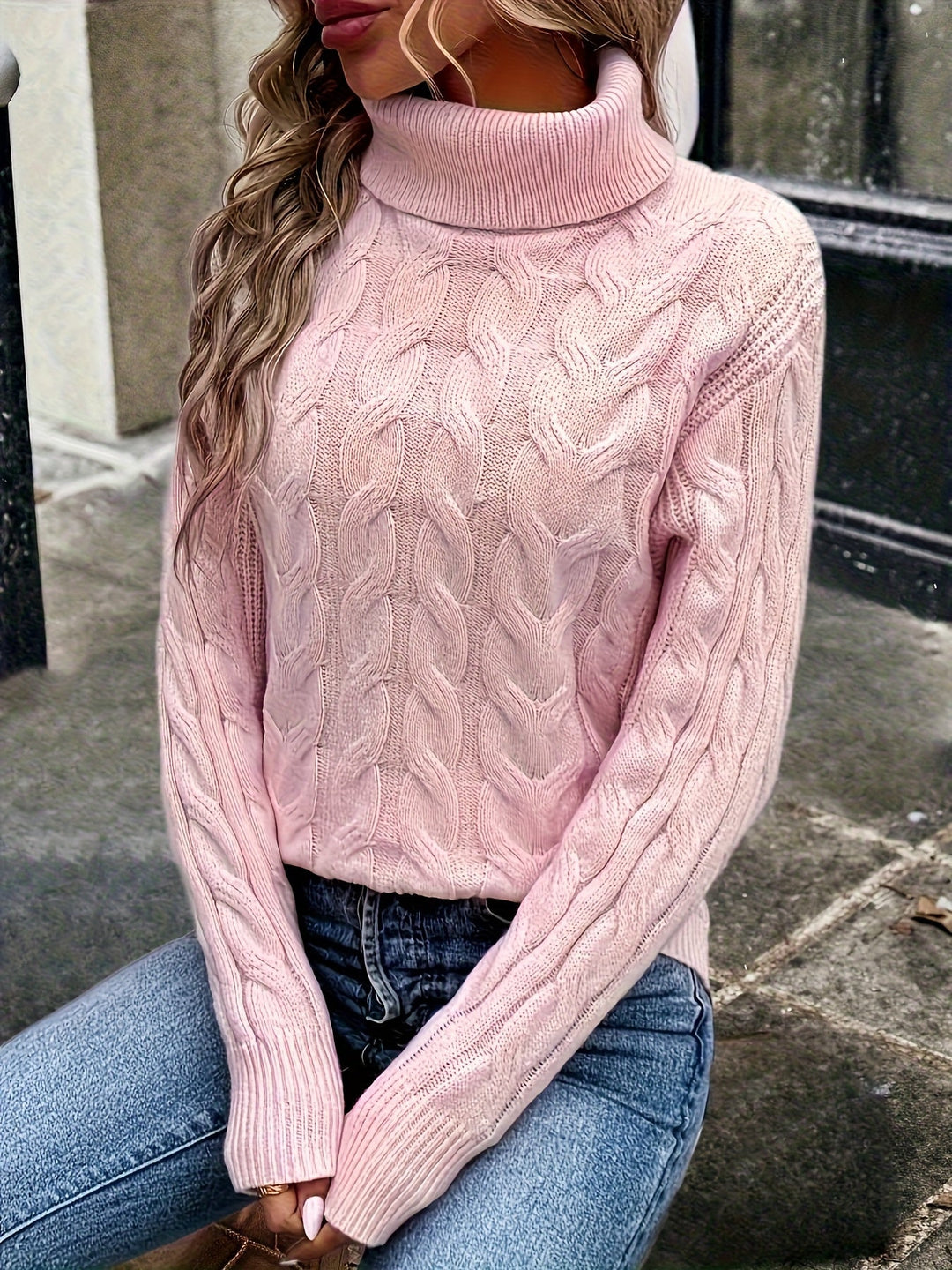 Pullover donna comodo a trecce, collo alto avvolgente. Per un relax invernale.