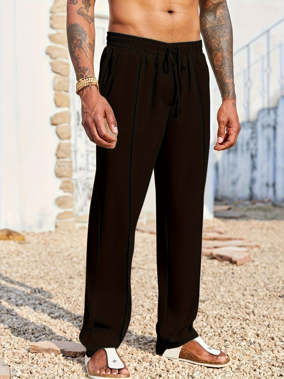 Pantaloni uomo straight fit beige, modello antipiega, versatili per outfit casual o formali, stile uomo.