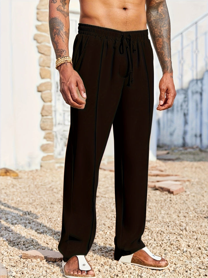 Pantaloni uomo straight fit beige, modello antipiega, versatili per outfit casual o formali, stile uomo.