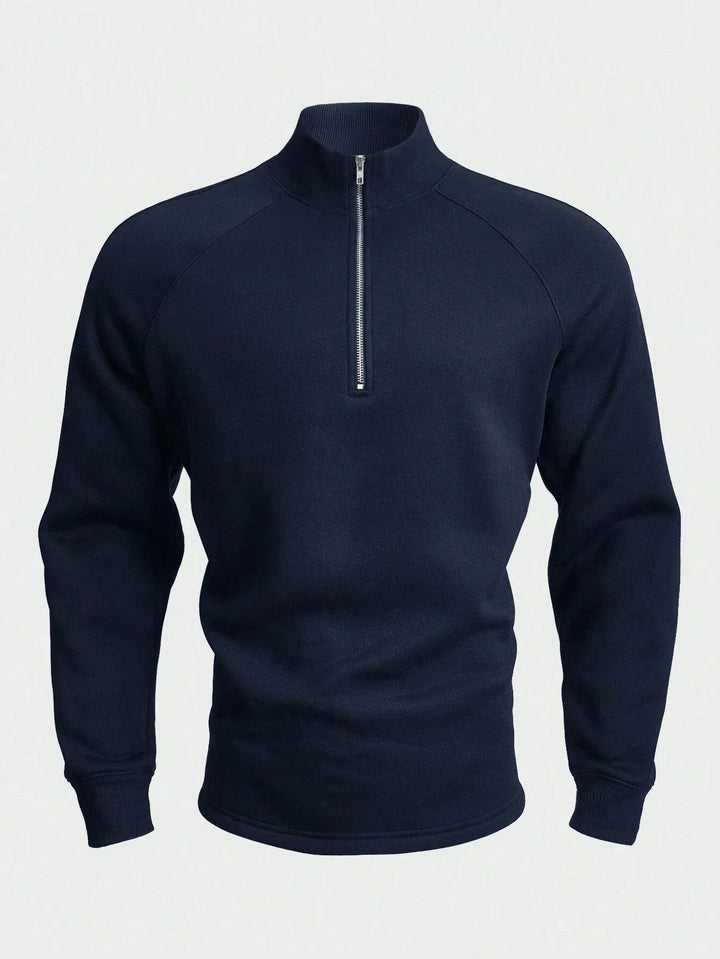 Pullover maschile mezza zip, collo alto, per abbigliamento uomo casual e quotidiano.