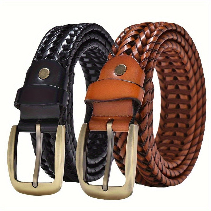 Cintura uomo artigianale in pelle intrecciata, con fibbia in metallo, per un tocco di stile unico.