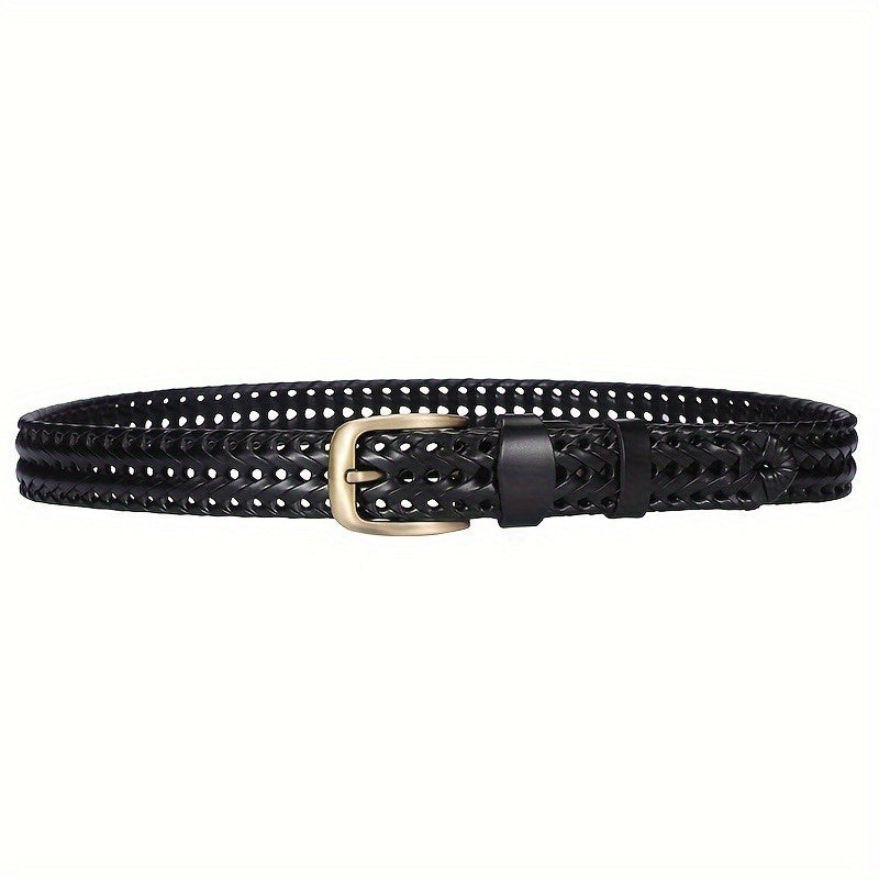 Dettaglio di una cintura uomo in pelle intrecciata, texture raffinata e design senza tempo.