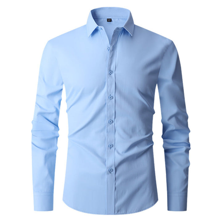 Camicia a manica lunga da uomo, con vestibilità slim e design attuale per moda primaverile e autunnale.