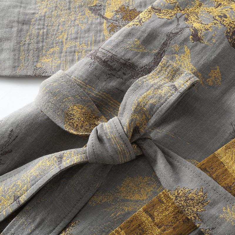 Kimono accappatoio retrò unisex, versatile e traspirante, con pratica cintura per vestibilità perfetta.