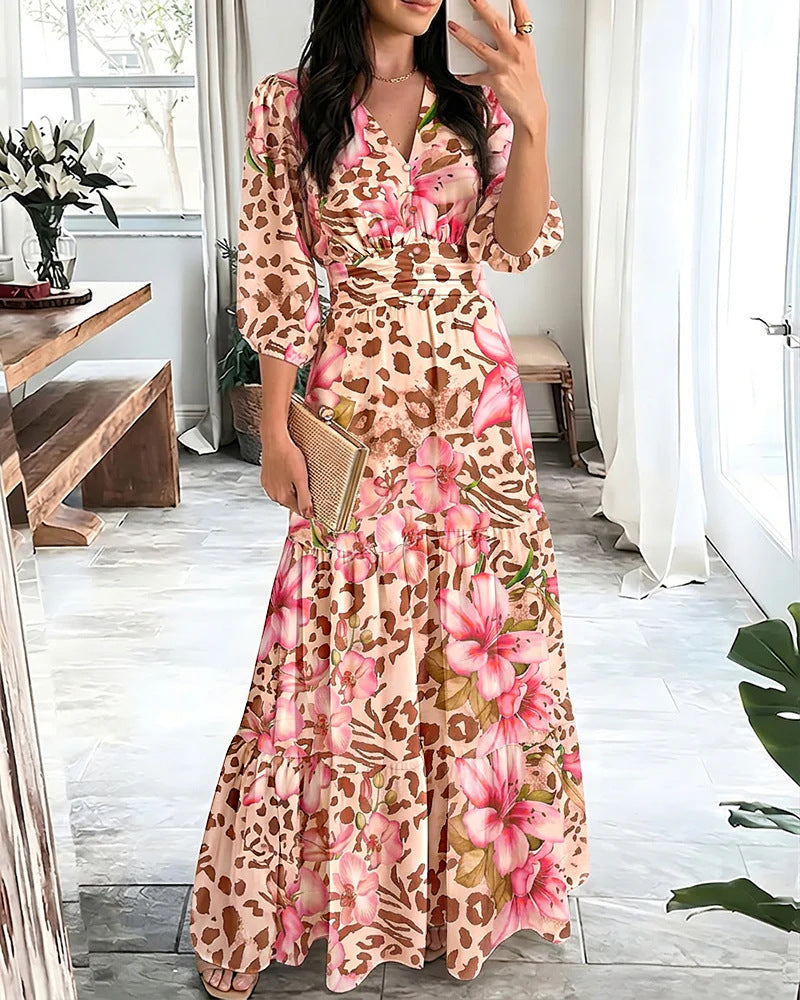 Abito donna primaverile/estivo, con volant e maniche 3/4, un capo versatile ed elegante per ogni donna.