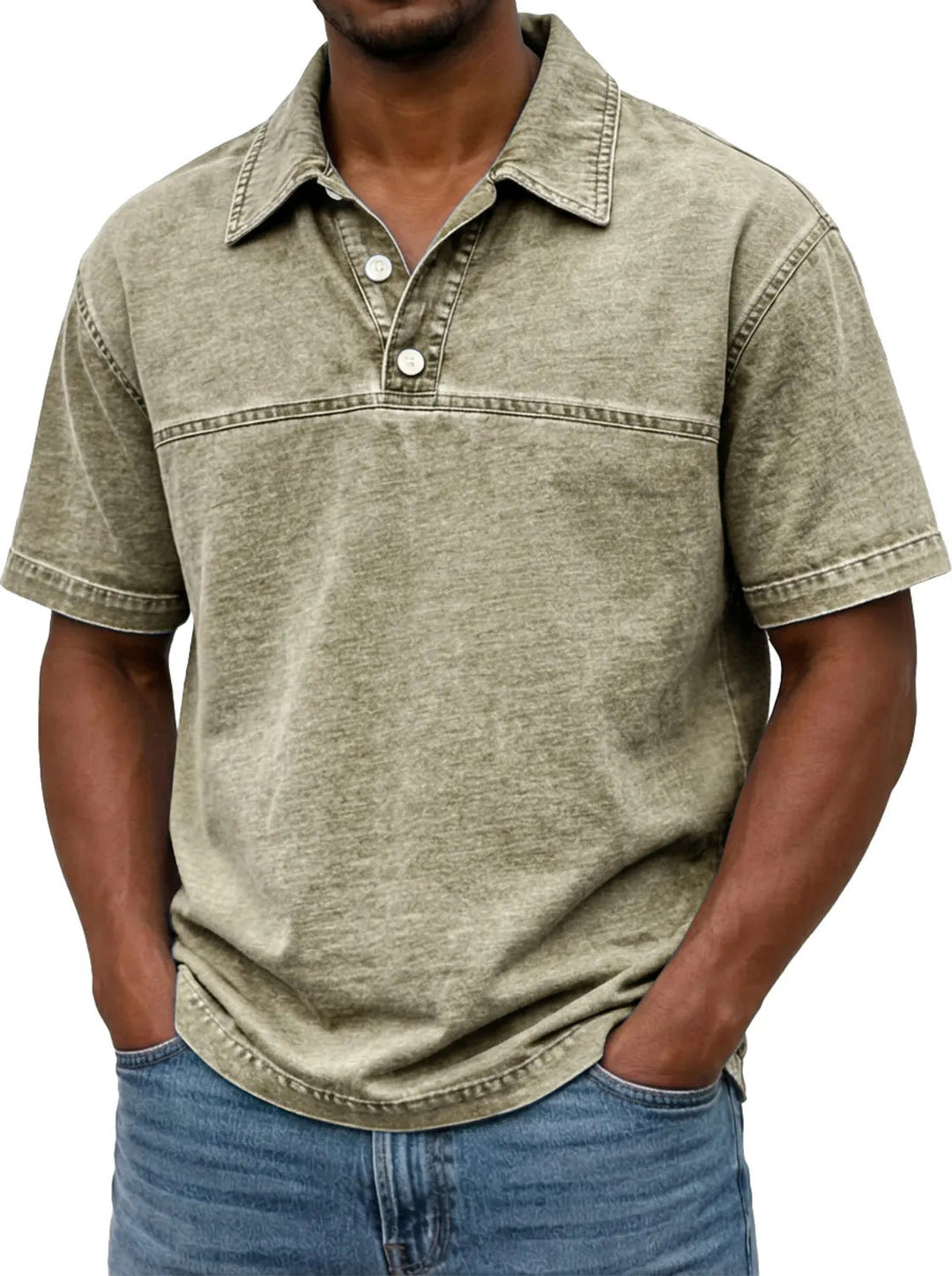 Polo uomo elegante vintage marrone, tinta unita, manica corta, look casual estivo.