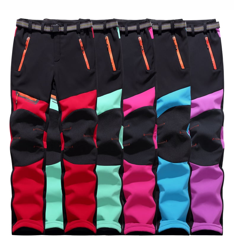 Pantaloni outdoor unisex caldi per escursionismo e sci, impermeabili sulla neve, design a contrasto.