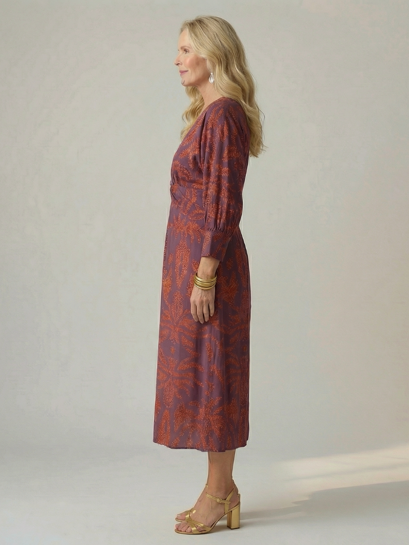 Abito midi donna con fiocco laterale, incrociato, elegante e comodo.