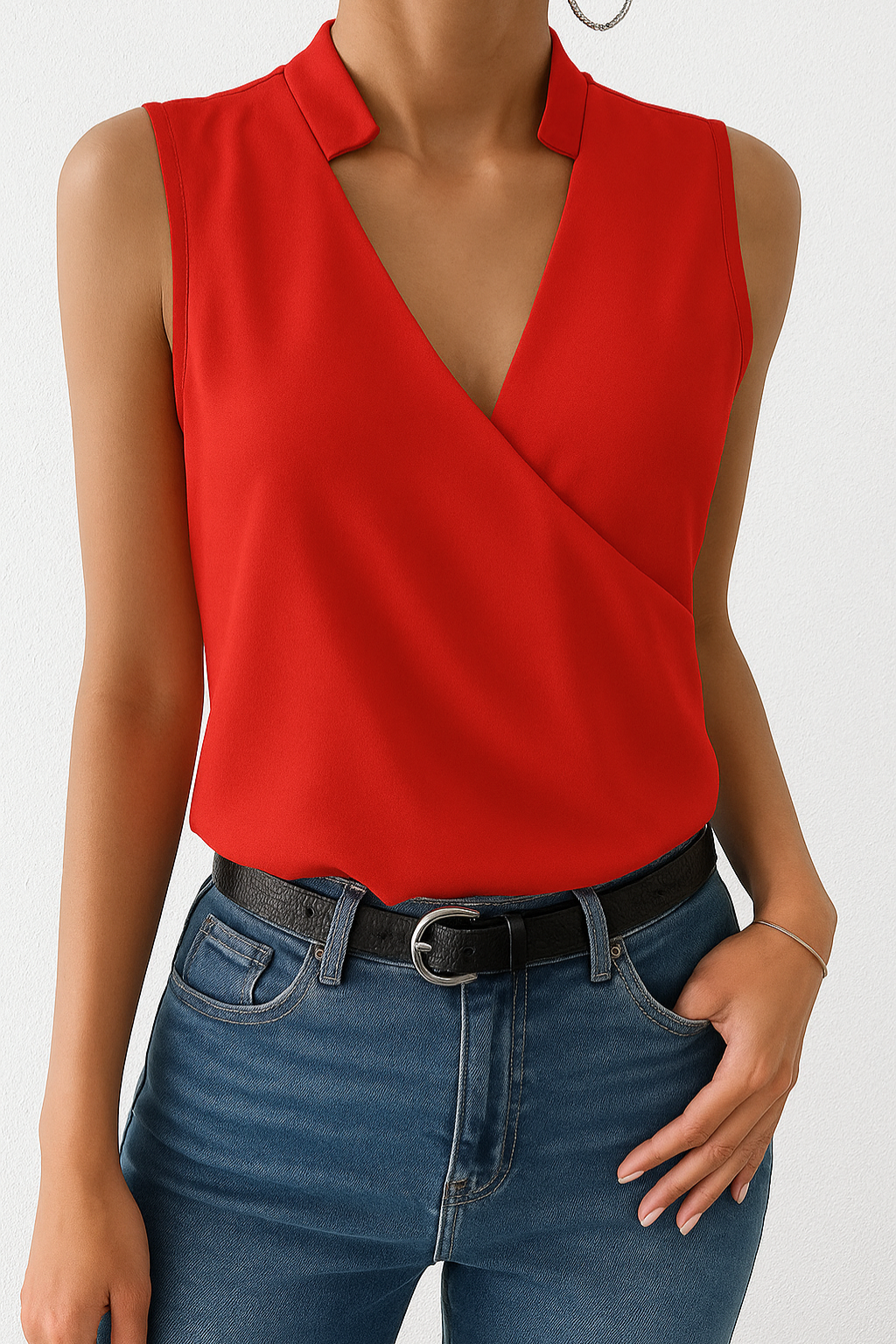 Blusa donna estiva senza maniche, dal taglio moderno e leggero, ideale per un look fresco e alla moda in estate.