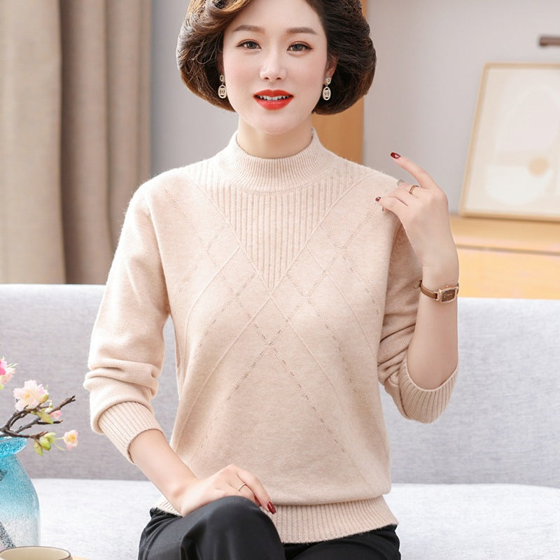 Maglione donna collo alto a maglia spessa, perfetto per l'inverno elegante e caldo.