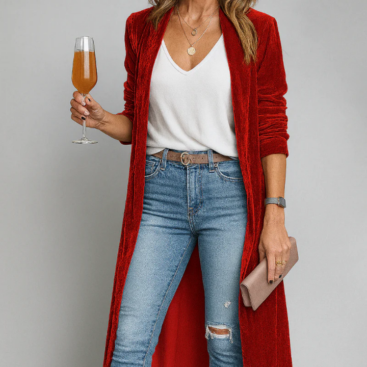 Cardigan donna aperto, maniche lunghe e tasche. Un capo versatile per un look casual chic in autunno/inverno.