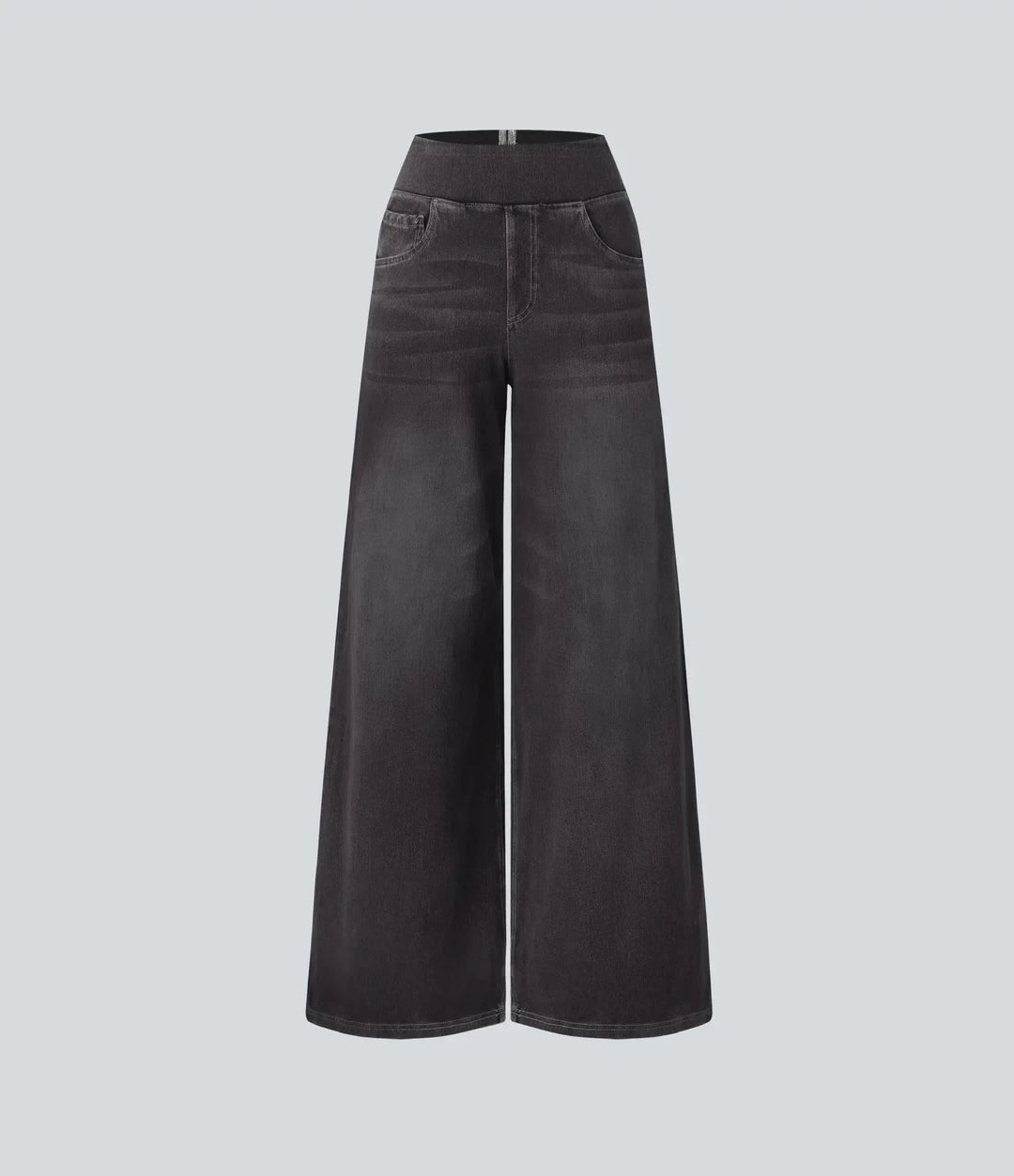 Pantaloni donna vita alta elastici, blu chiaro, per comfort e stile quotidiano.