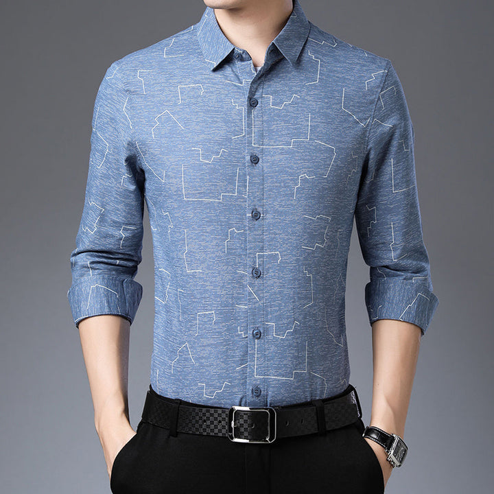 Camicia uomo casual blu a manica lunga con bottoni, ideale per moda maschile versatile, taglie M-4XL.