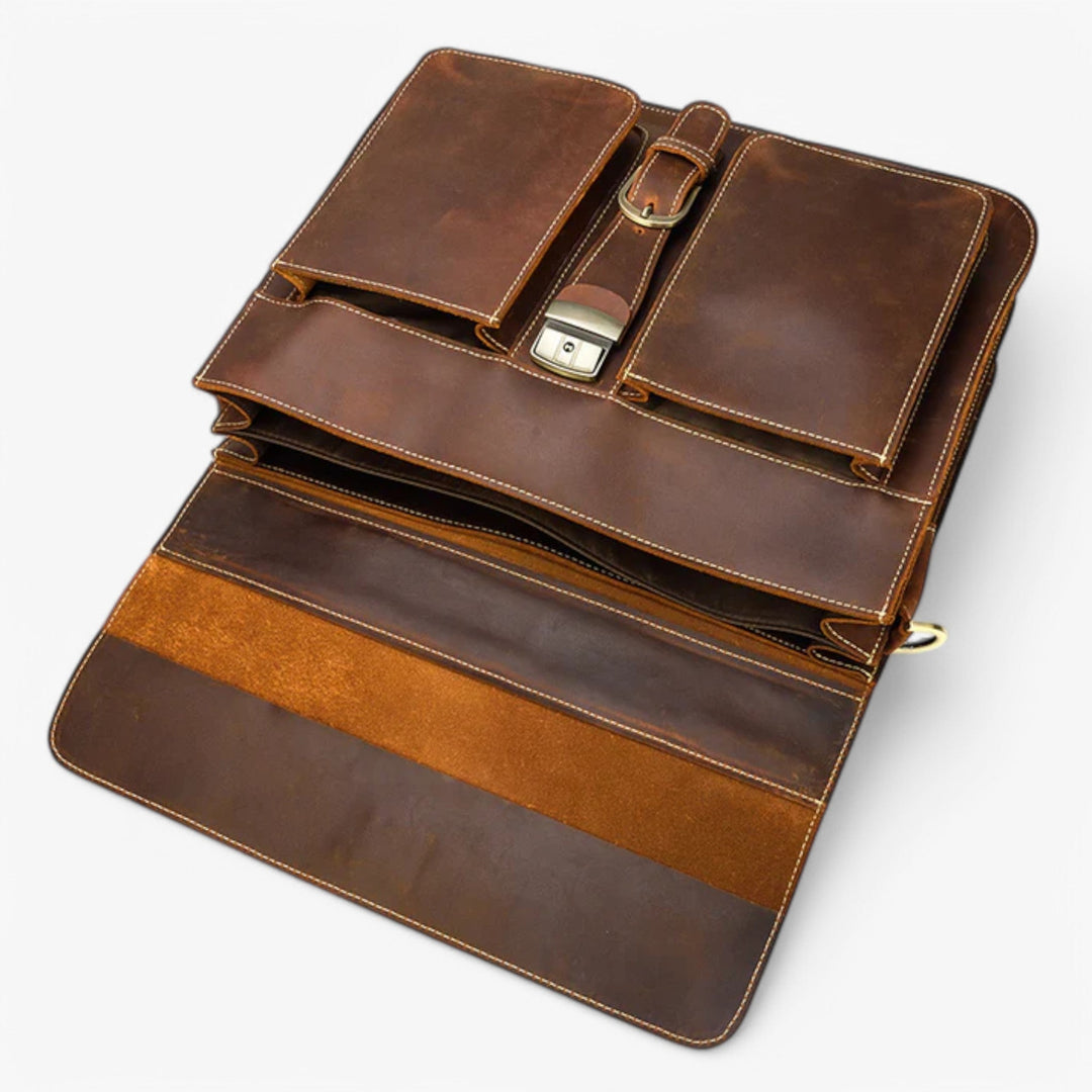 Borsa portadocumenti unisex marrone, elegante e professionale, con pratica tracolla per ufficio.