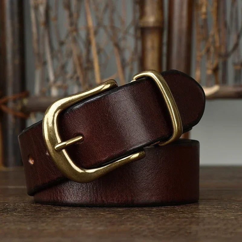 Cintura uomo in vera pelle pieno fiore artigianale con fibbia ottone, perfetta per stile elegante e casual.