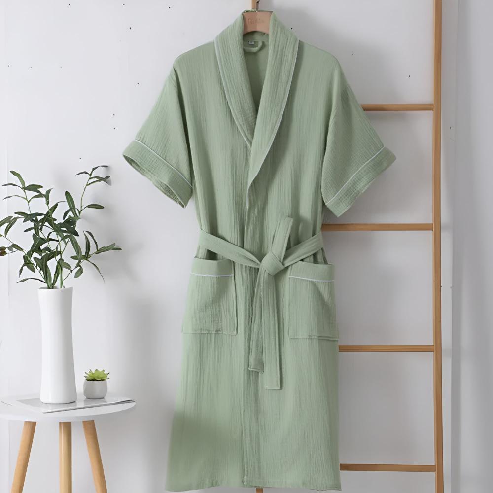 Accappatoio kimono estivo unisex in cotone leggero, ottimo per comfort domestico o pratico per i viaggi.