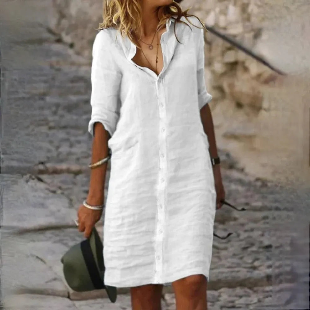 Abito fluttuante donna senza maniche, perfetto per la primavera e l'estate. Vestito versatile ed elegante.