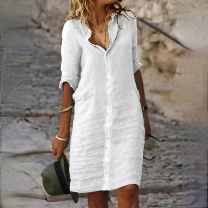 Abito fluttuante donna senza maniche, perfetto per la primavera e l'estate. Vestito versatile ed elegante.