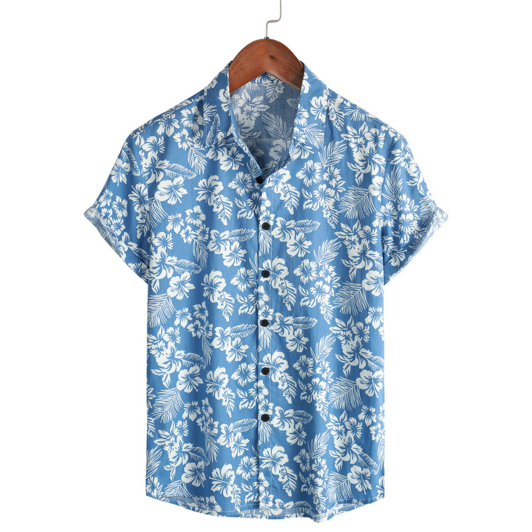 Camicia uomo hawaiana floreale a maniche corte, perfetta per l'estate, la spiaggia e le vacanze.