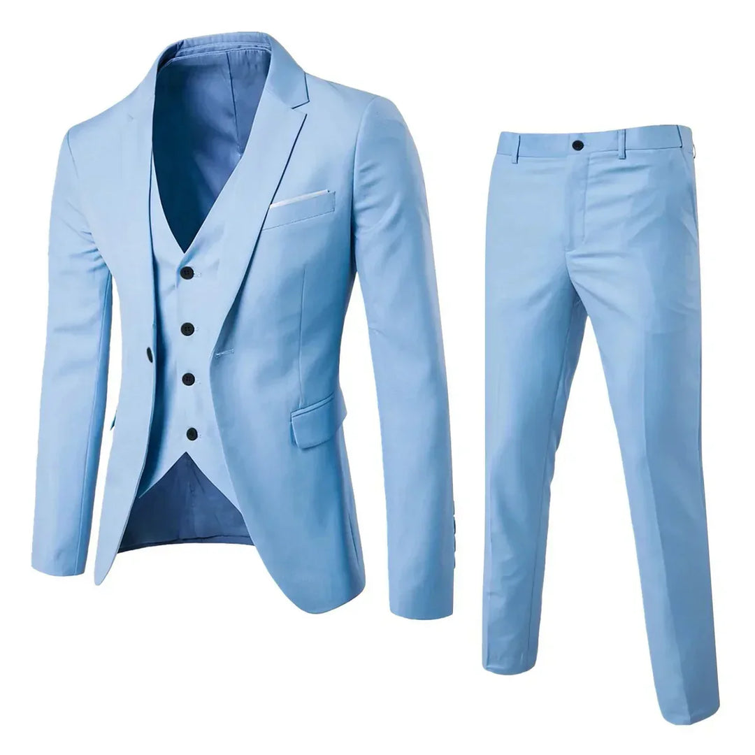 Completo uomo 3 pezzi grigio, abito elegante con giacca, gilet e pantaloni. Perfetto per ufficio.
