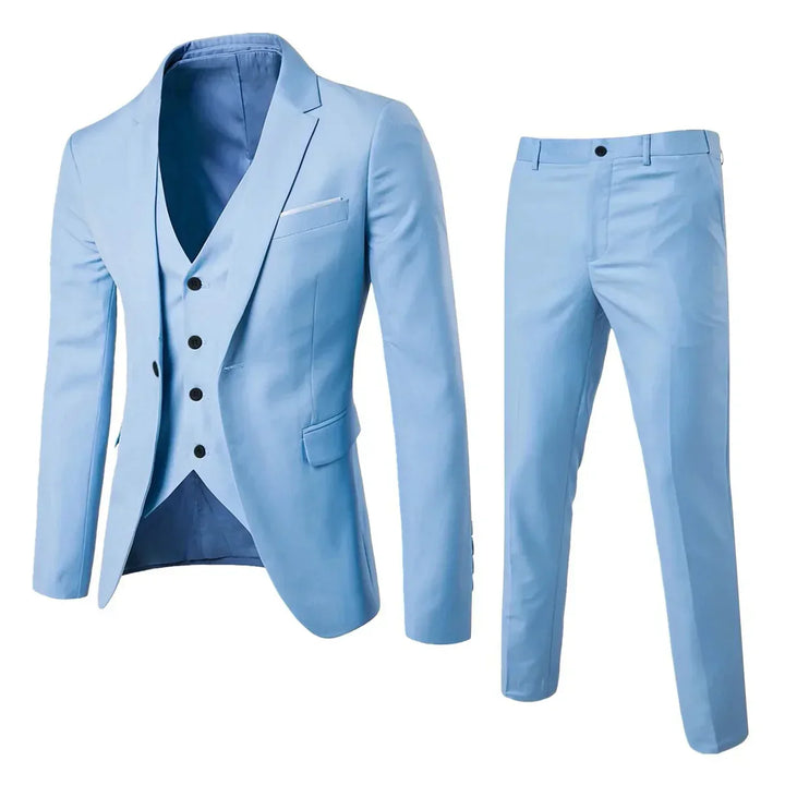 Completo uomo 3 pezzi grigio, abito elegante con giacca, gilet e pantaloni. Perfetto per ufficio.