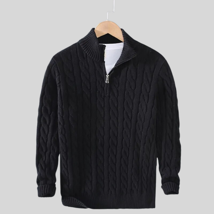 Maglione uomo autunnale a trecce, leggero e confortevole, per un outfit di moda basico.