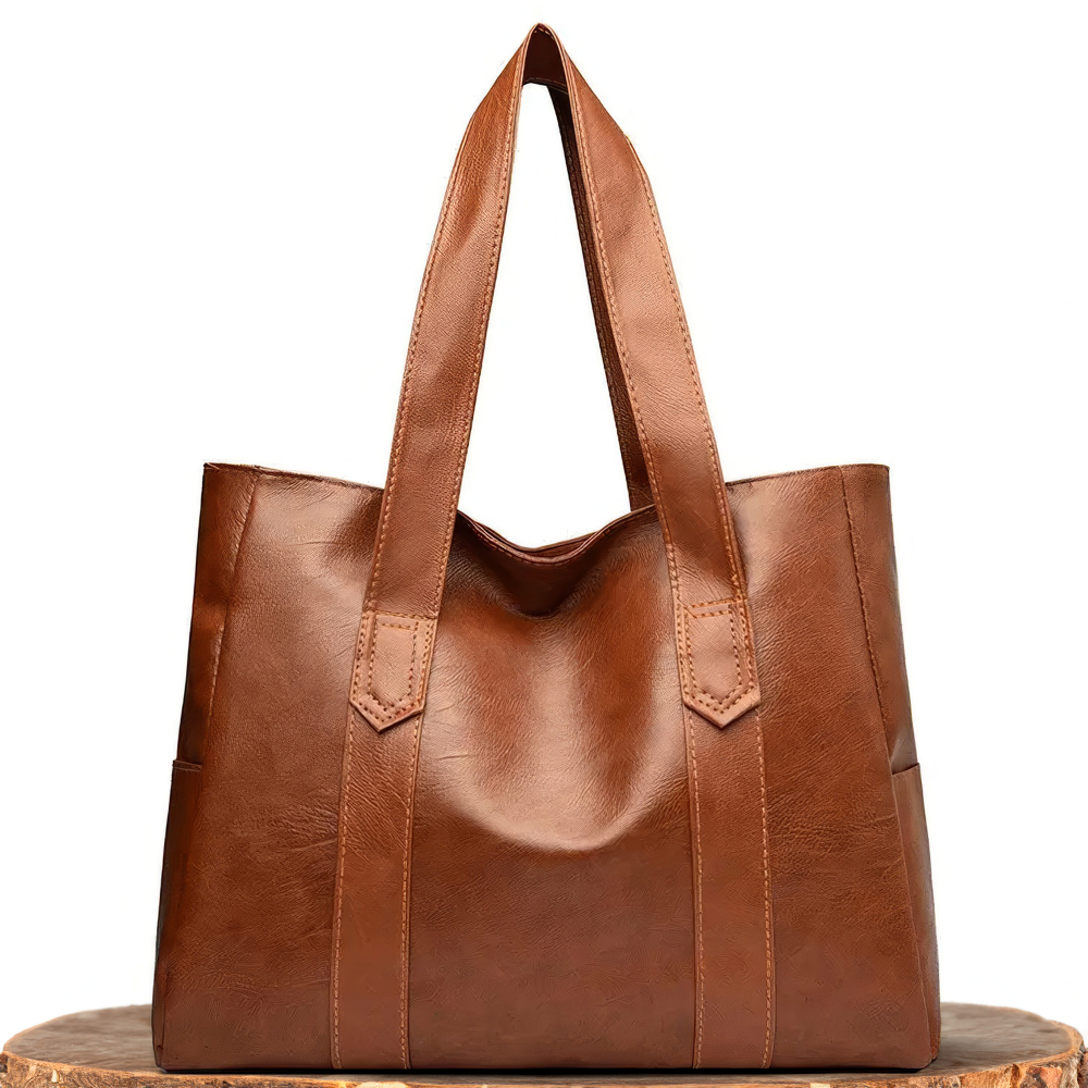 Tote donna in pelle marrone, borsa a spalla elegante con manici robusti, perfetta per la quotidianità.