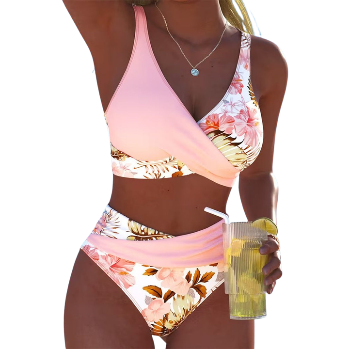 Bikini donna floreale multicolore regolabile, perfetto per stile e comfort in spiaggia o piscina quest'estate.