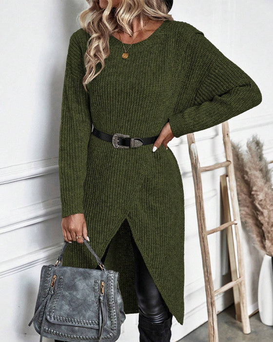 Abito donna casual-chic tinta unita, un vestito maglione versatile per ogni occasione invernale.