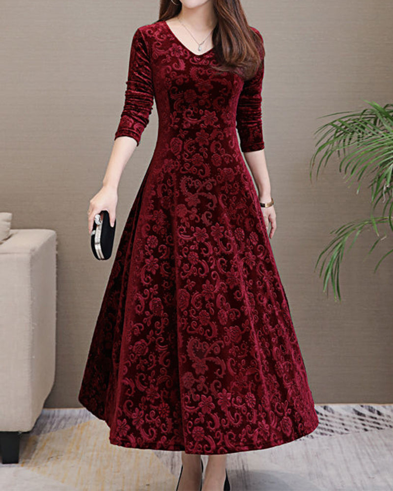 Abito da cerimonia donna elegante con stampa floreale, modello A-line per un look sofisticato.