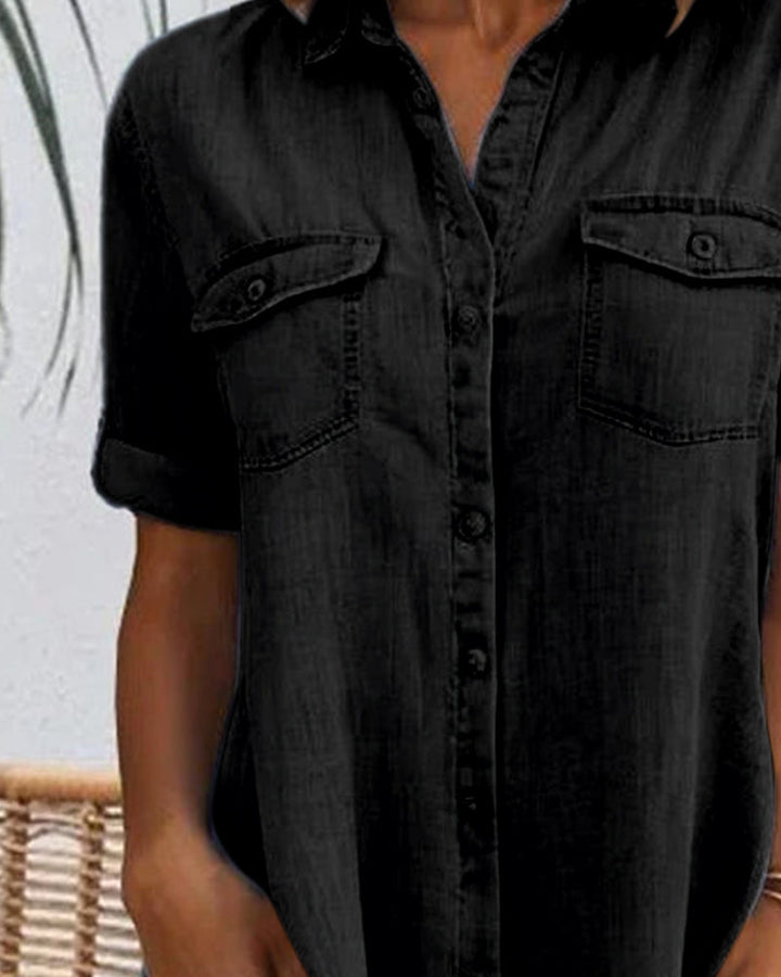 Moda donna: abito midi casual-elegante con colletto a revers, perfetto per la stagione estiva.