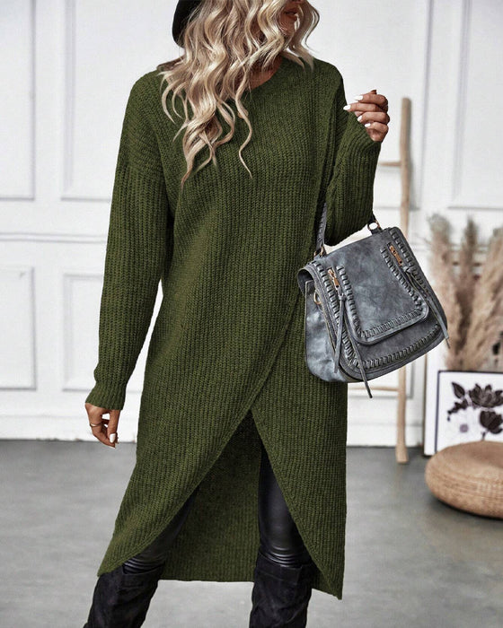 Abito elegante in maglia tinta unita da donna, ideale per abbigliamento femminile e comfort raffinato.
