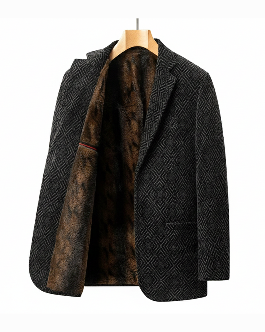 Elegante cappotto uomo autunnale con collo alto e taglio sartoriale, perfetto per un look sofisticato di moda maschile.