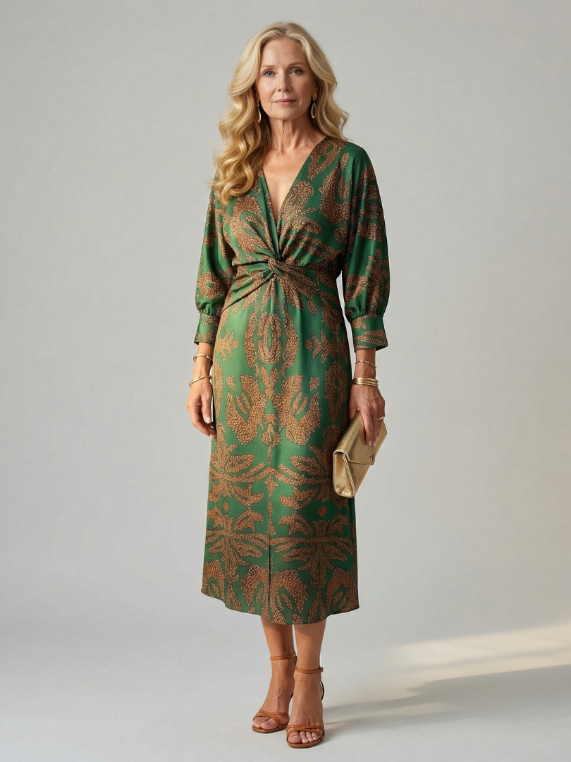 Abito midi incrociato da donna, fluido ed elegante per look estivi casual o serate chic.