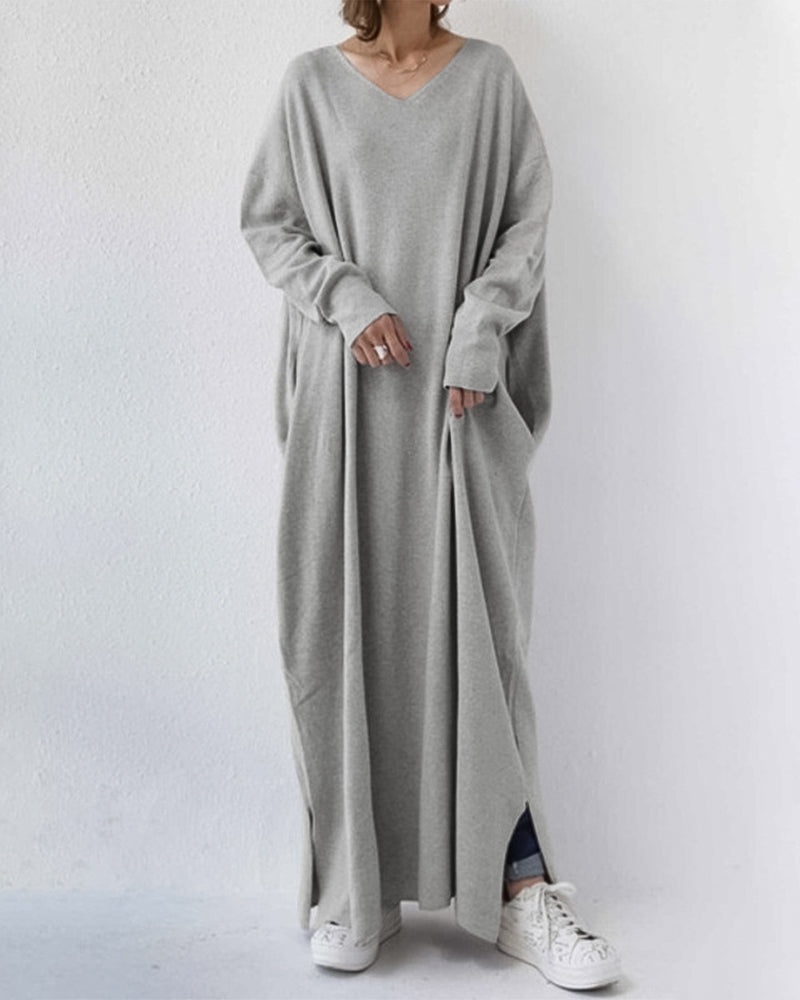 Abito lungo casual da donna in cotone con maniche lunghe. Perfetto per comfort e stile quotidiano.