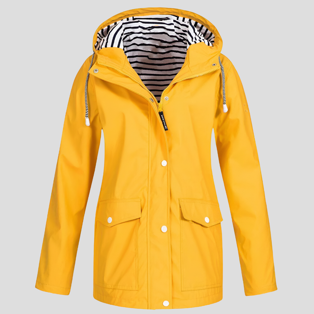 Giacca impermeabile antivento da donna con cappuccio, perfetta per outdoor e protezione pioggia in primavera/autunno.