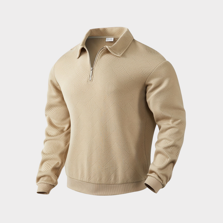 Maglione uomo elegante con mezza zip, perfetto per autunno/inverno e look casual-chic.