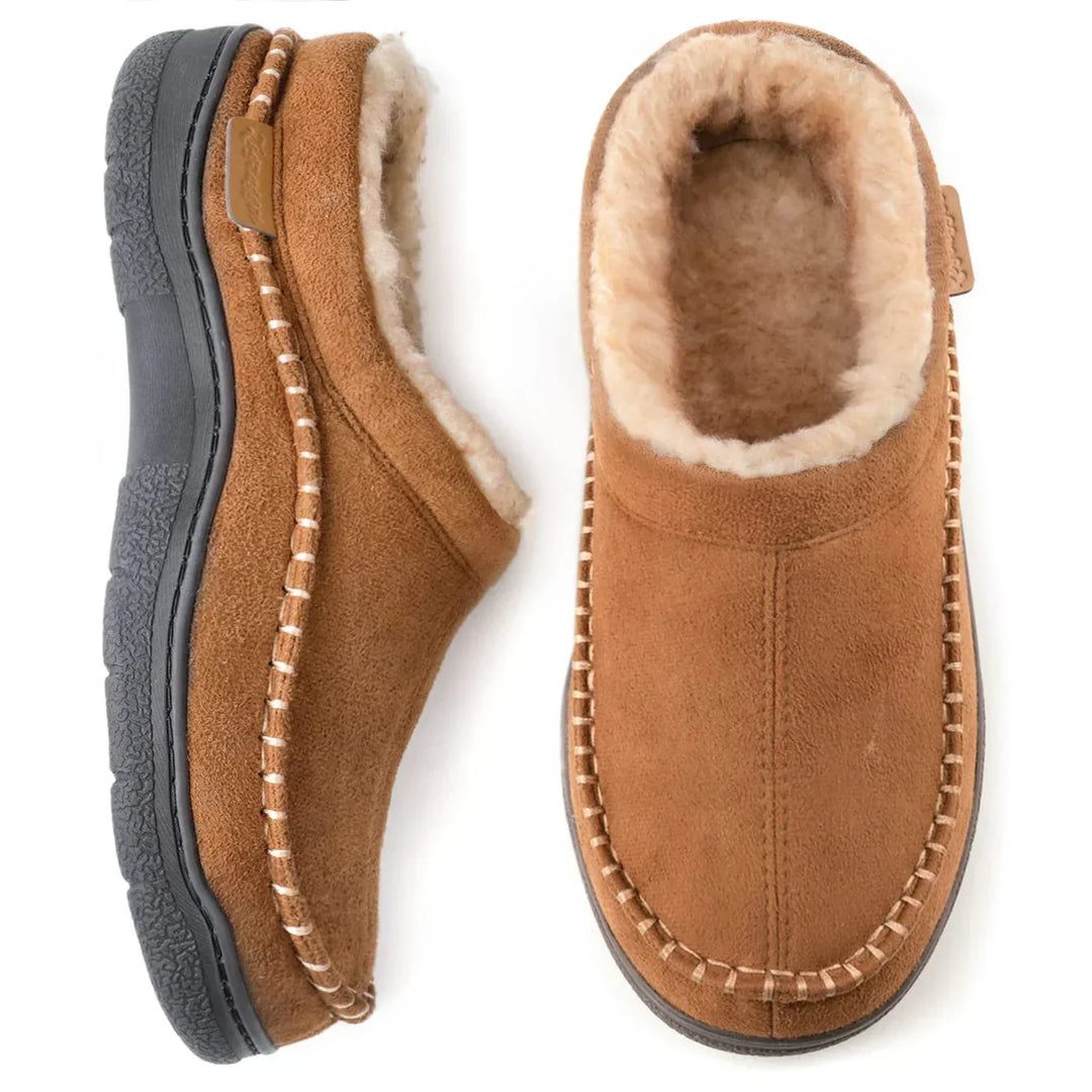 Mocassini invernali uomo slip-on caldi e antiscivolo. Comfort con punta larga per casa.