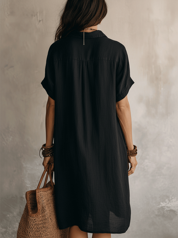 Abito chemise verde donna, comodo e leggero, con bottoni, ideale per un look estivo midi.