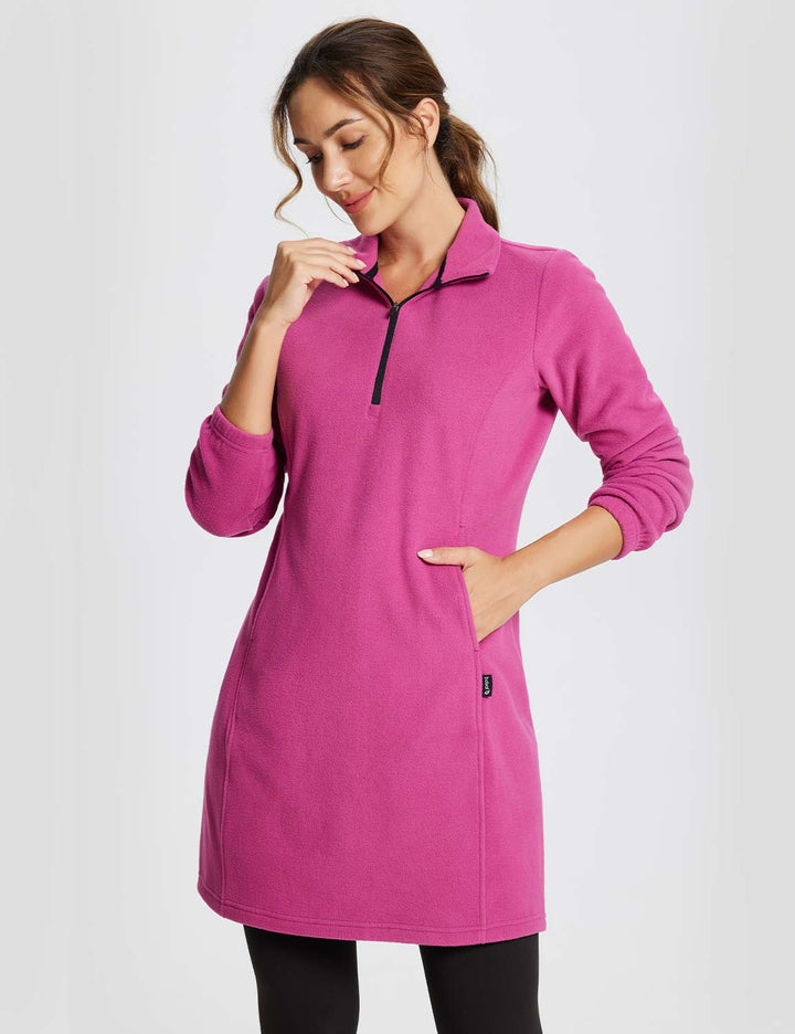 Tunica invernale donna con mezza zip e collo alto. Vestito versatile con tasca, perfetto per l'autunno.