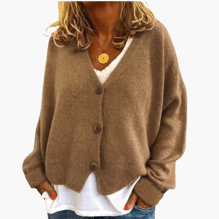 Cardigan donna casual con bottoni per un look versatile e confortevole primavera autunno.