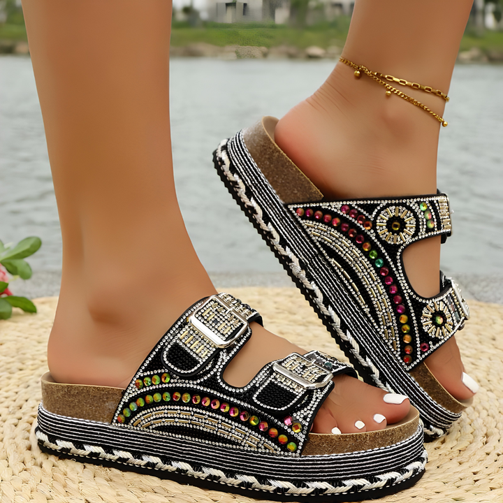 Sandali da donna boho crystal eleganti e confortevoli, perfetti per l'estate e il passeggio quotidiano.