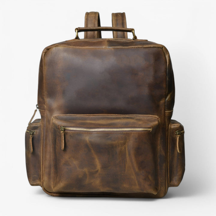 Zaino unisex multitasche marrone, ideale per viaggi e uso quotidiano per adulti.