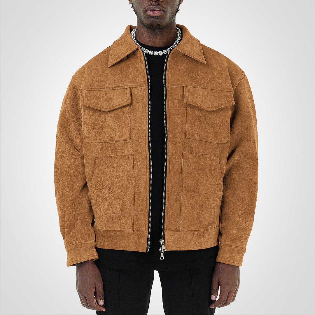 Giacca uomo elegante con cerniera, stile raffinato e versatile per outfit casual o formali primavera-autunno.