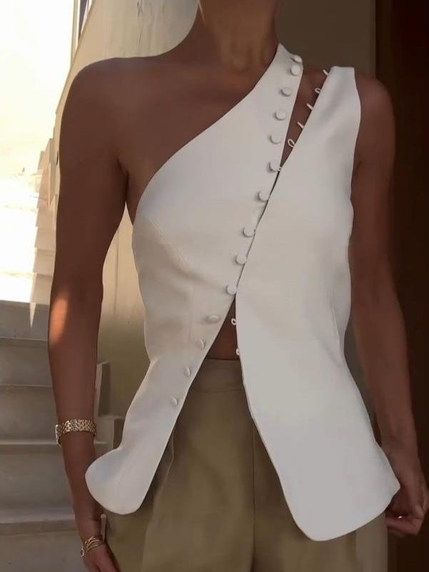 Top monospalla donna elegante, design asimmetrico per un look chic e moderno, perfetto per serate speciali.