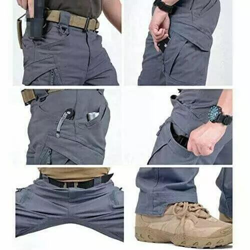 Pantaloni cargo militari verde oliva, resistenti e funzionali per l'uomo outdoor.